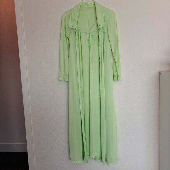 Vintage Womens Night Gown & Robe Set M Light Green Maxi Cottagecore St Patricks - Picture 8 of 15